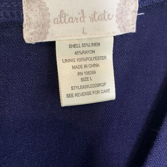 Altar'd State Romper Size Large Cobalt Linen Blend Short Sleeve Boho Festival - Picture 4 of 7